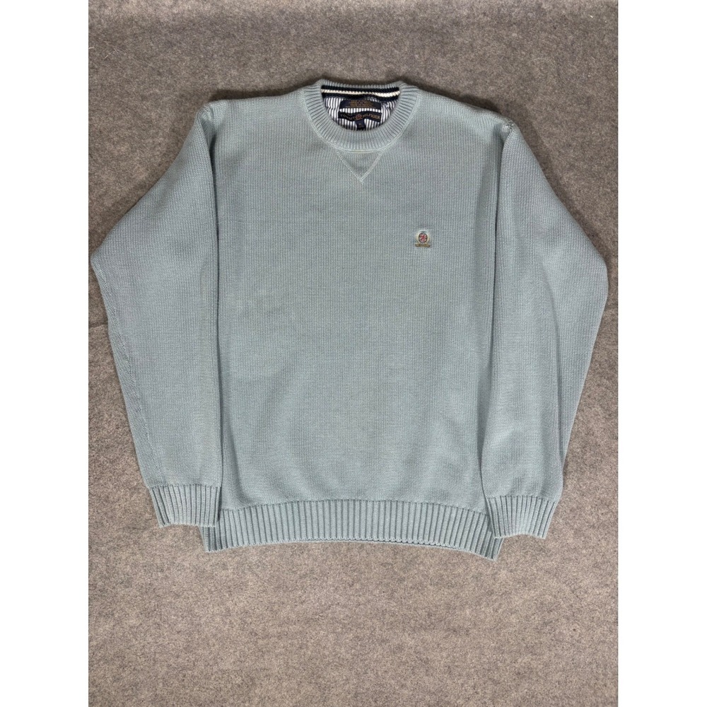 Tommy Hilfiger Mens XL Blue Cotton Knit Crewneck Sweater Crest‎ Logo Ribbed